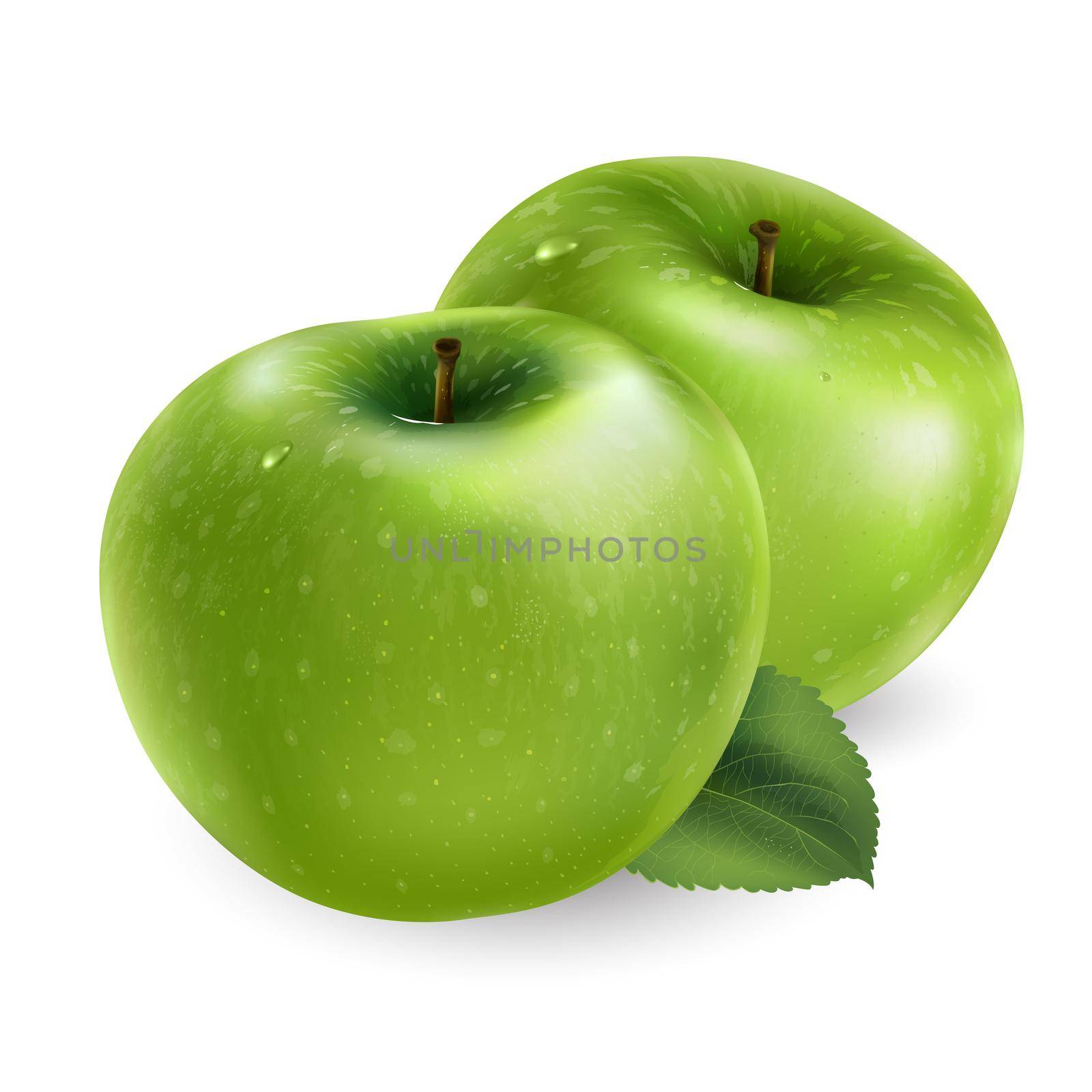 Two ripe green apples on a white background. by ConceptCafe