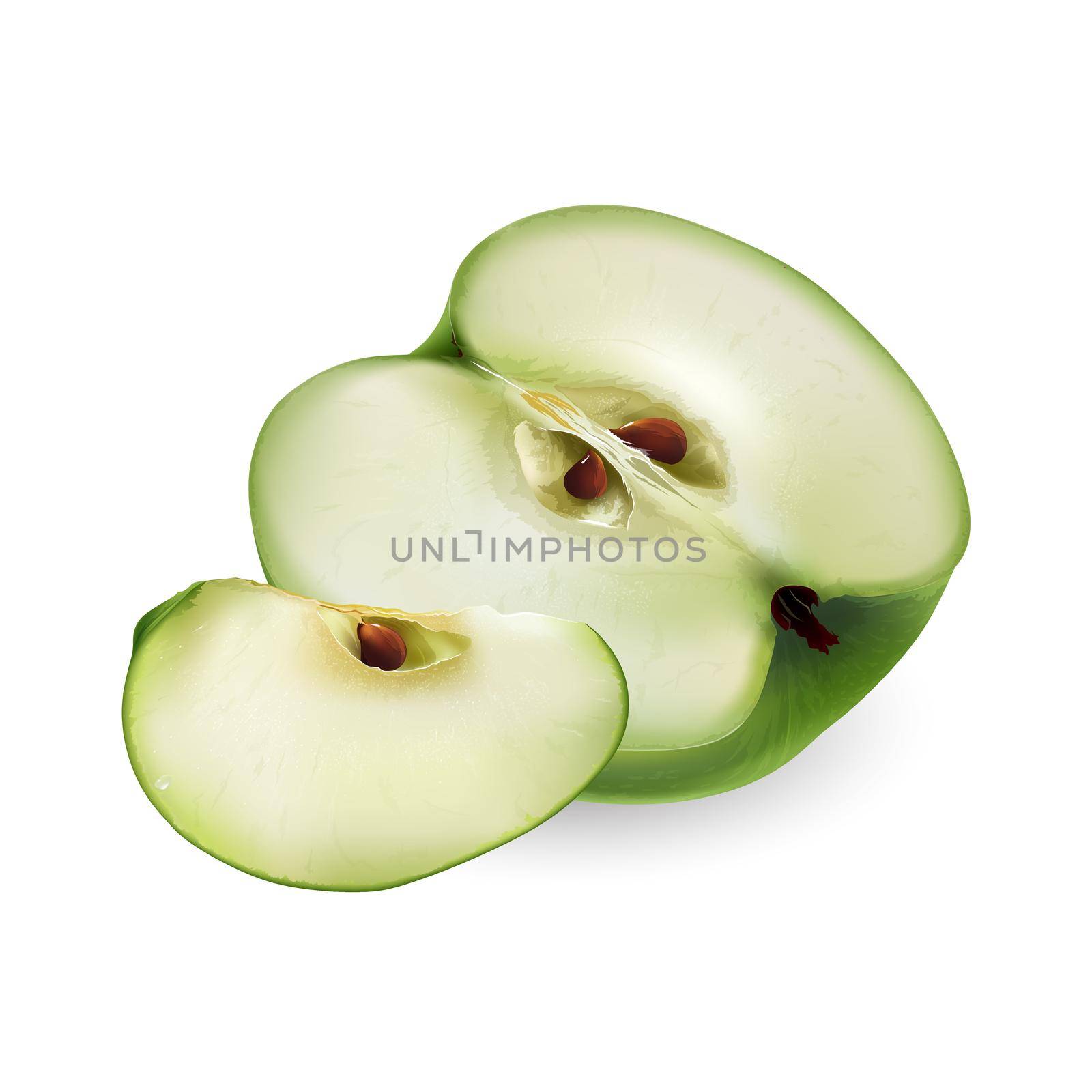 Sliced green apple on a white background. by ConceptCafe