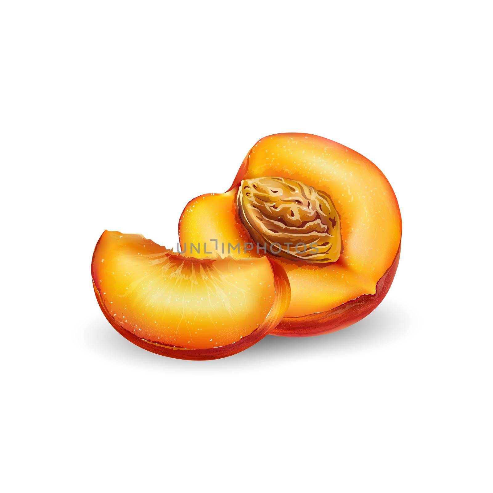 Sliced peach with pit on a white background. by ConceptCafe