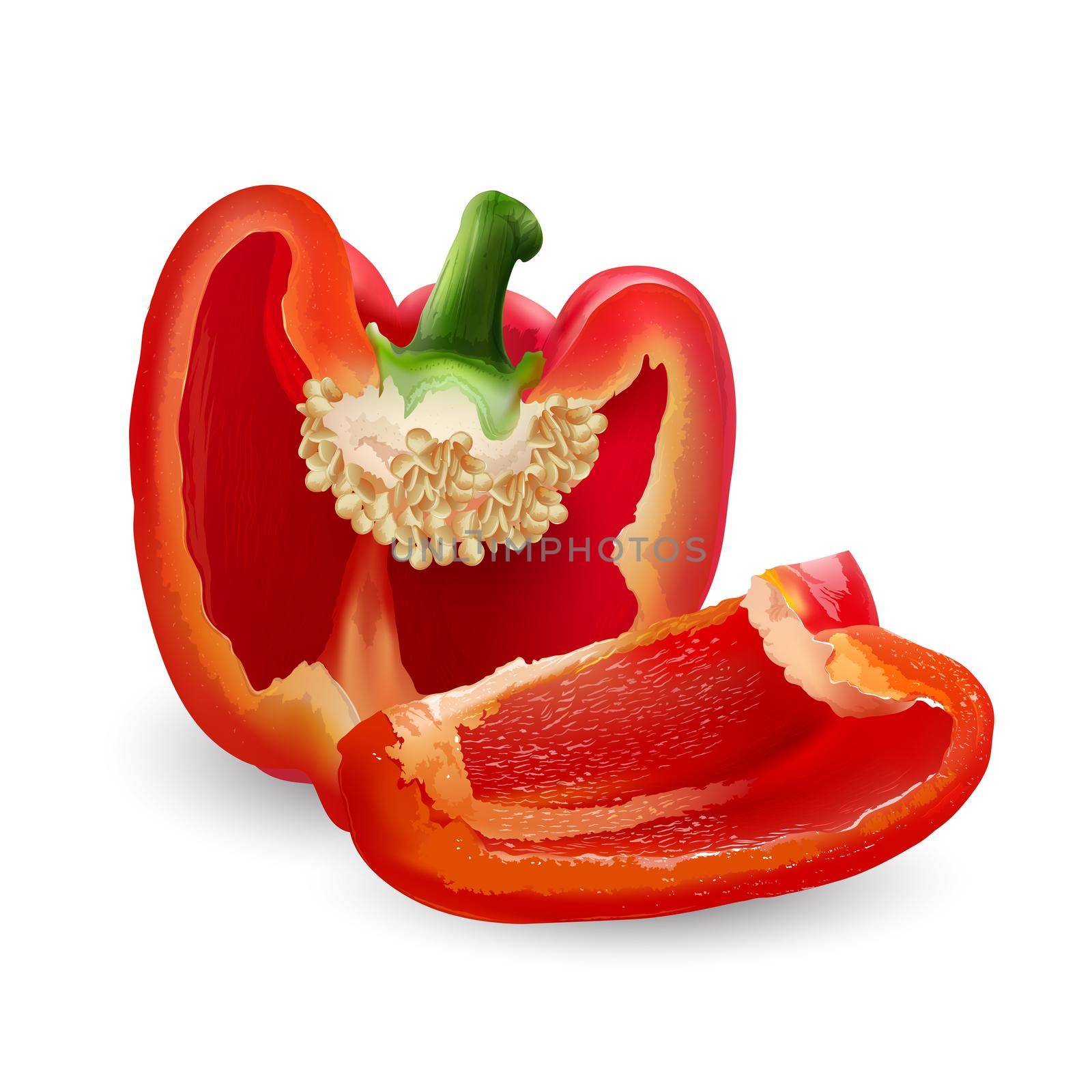 Sliced red bell pepper on a white background. by ConceptCafe