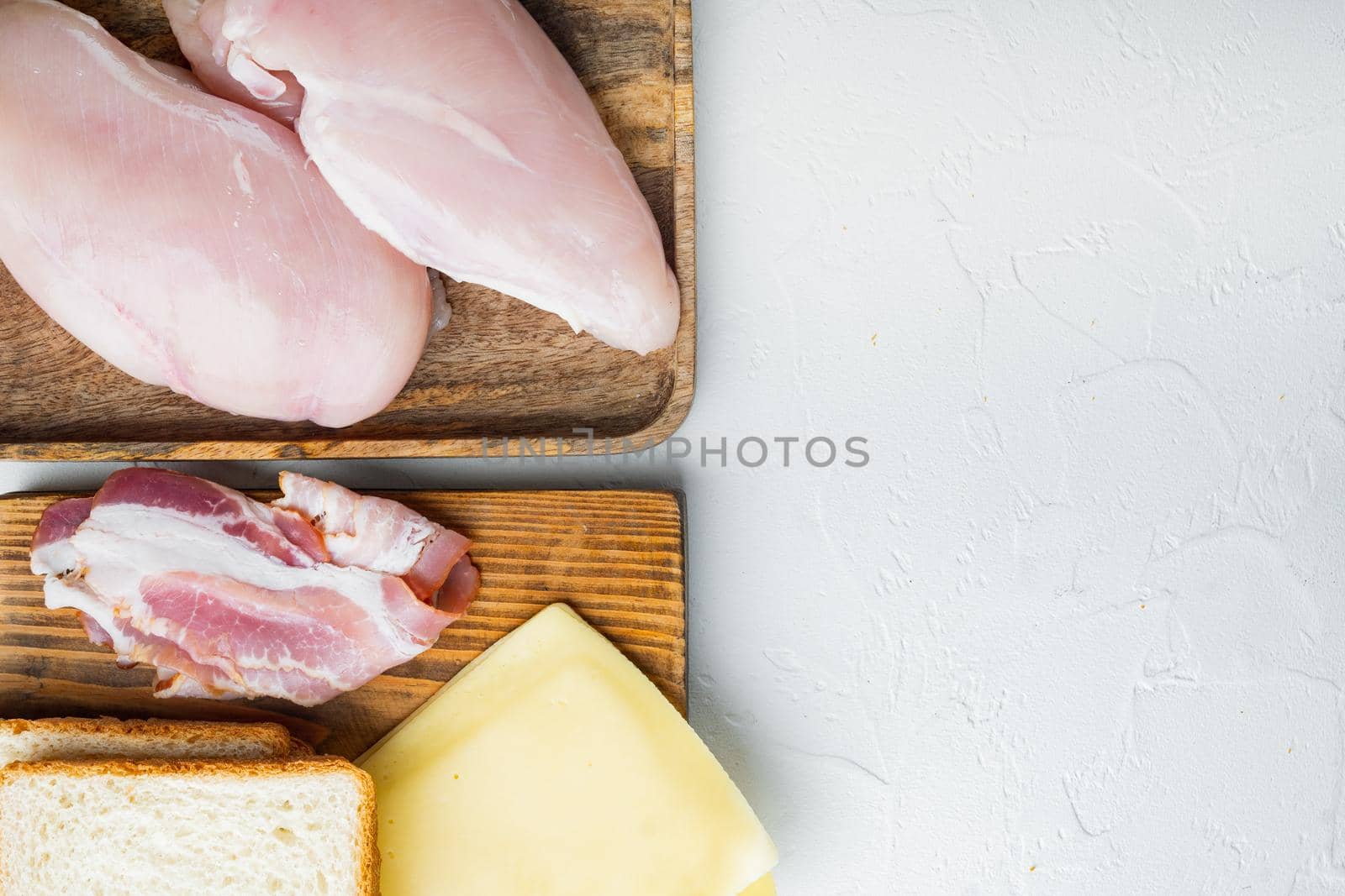 Club sandwich with fresh ingredient, on white background with copy space for text