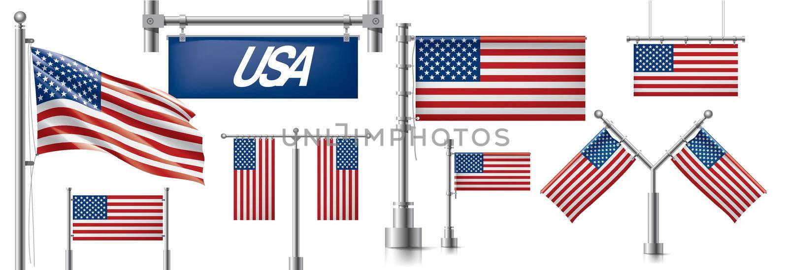 Vector set of the national flag of USA in various creative designs by butenkow