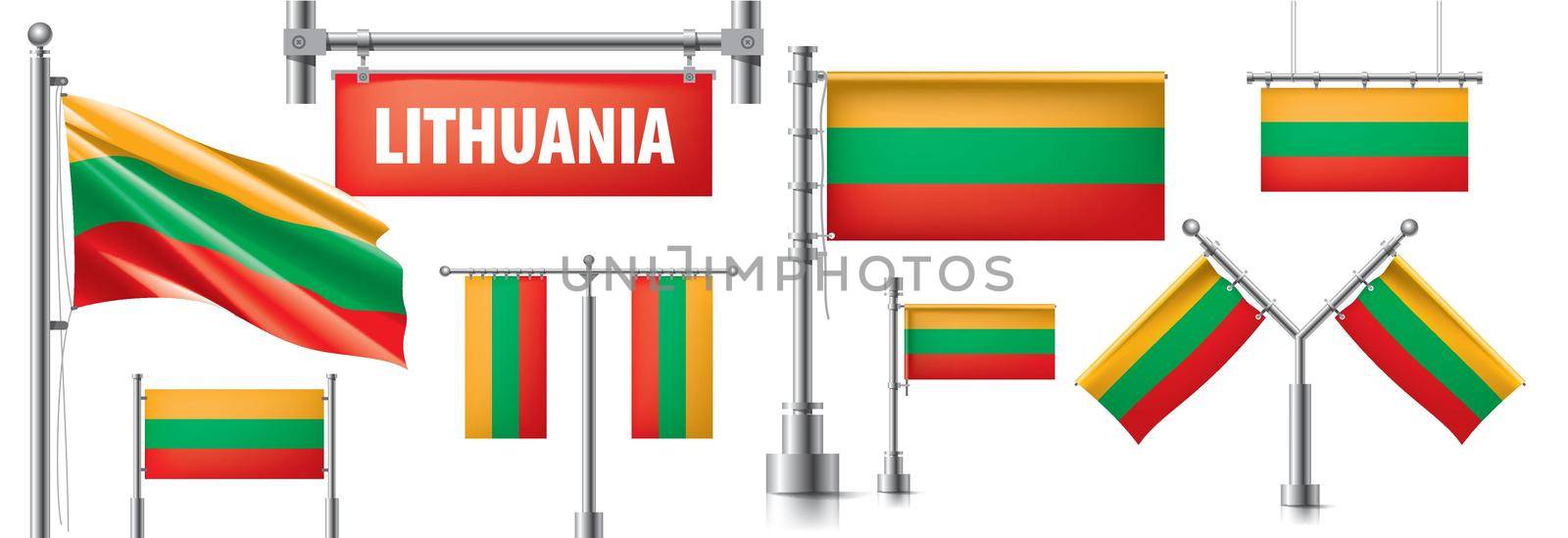 Vector set of the national flag of Lithuania in various creative designs by butenkow