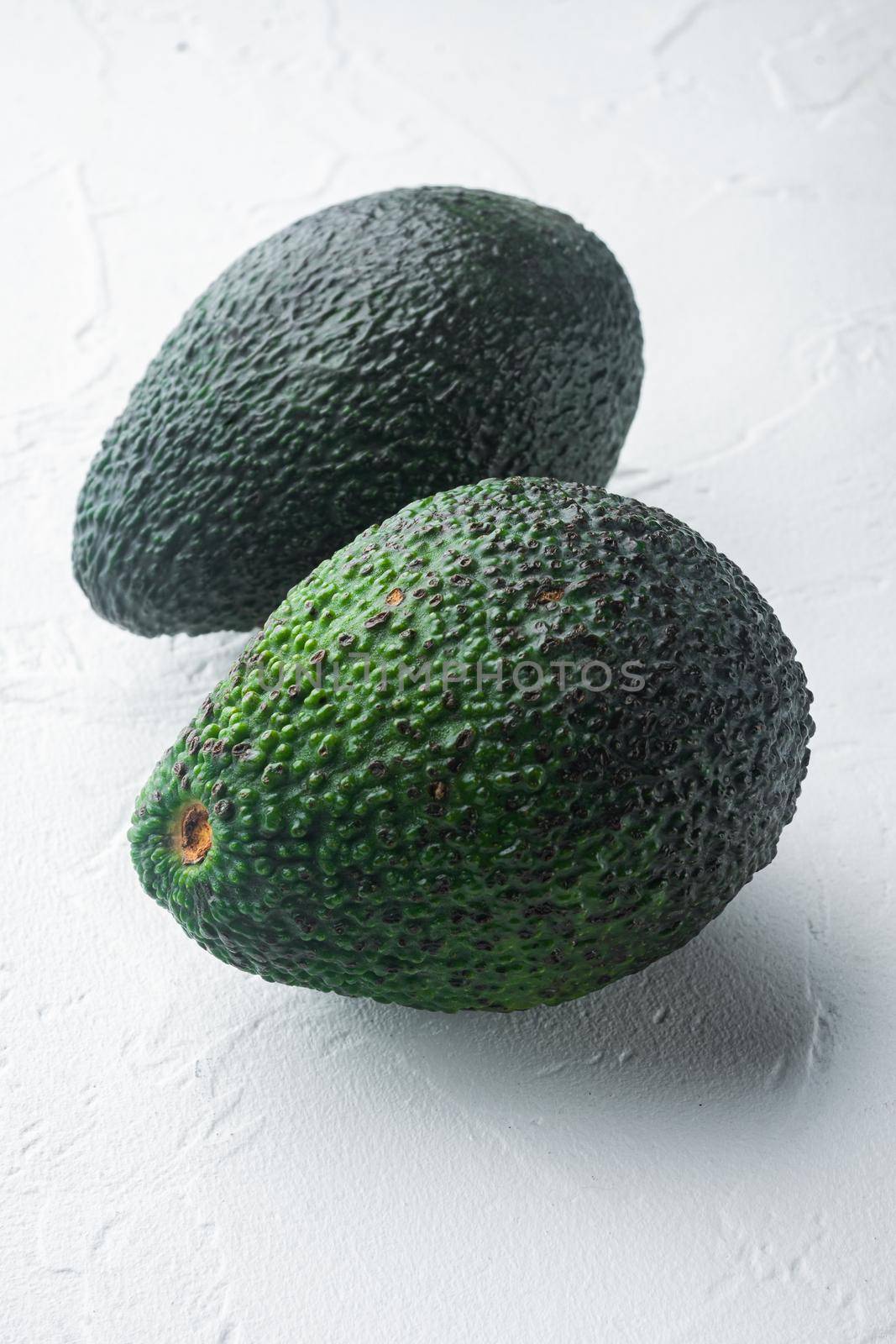 Ripe pair of green avocado set, on white background