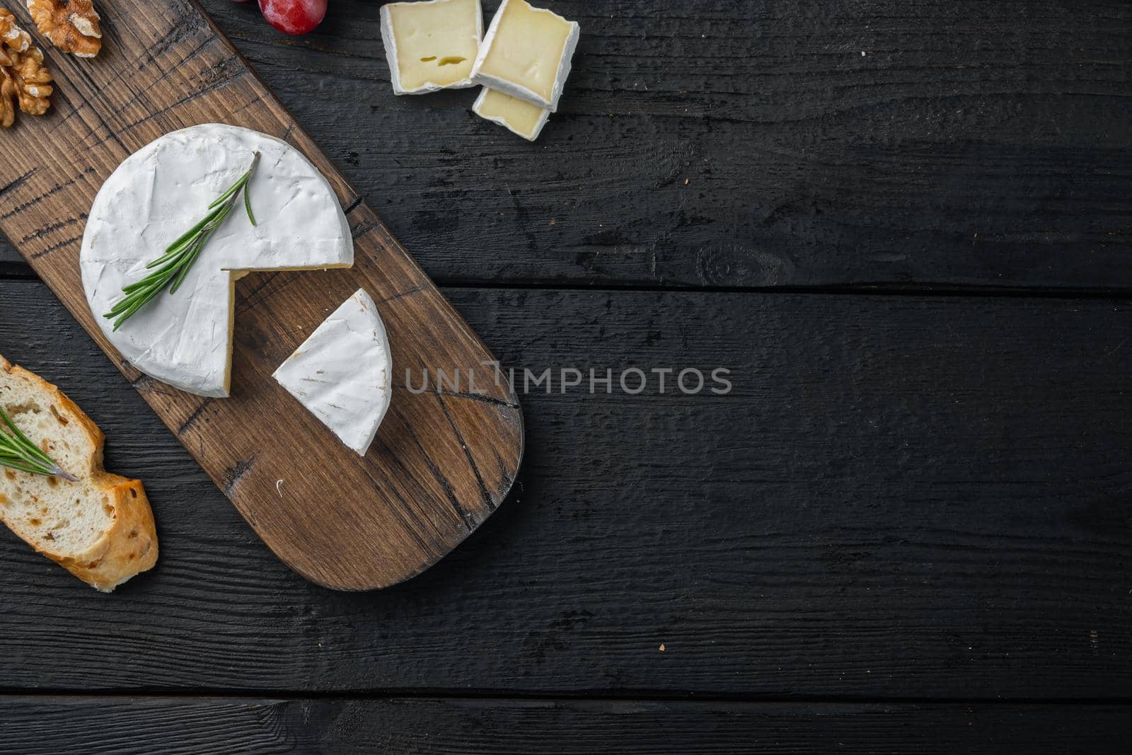 , on black wooden table, flat lay with copy space for text
