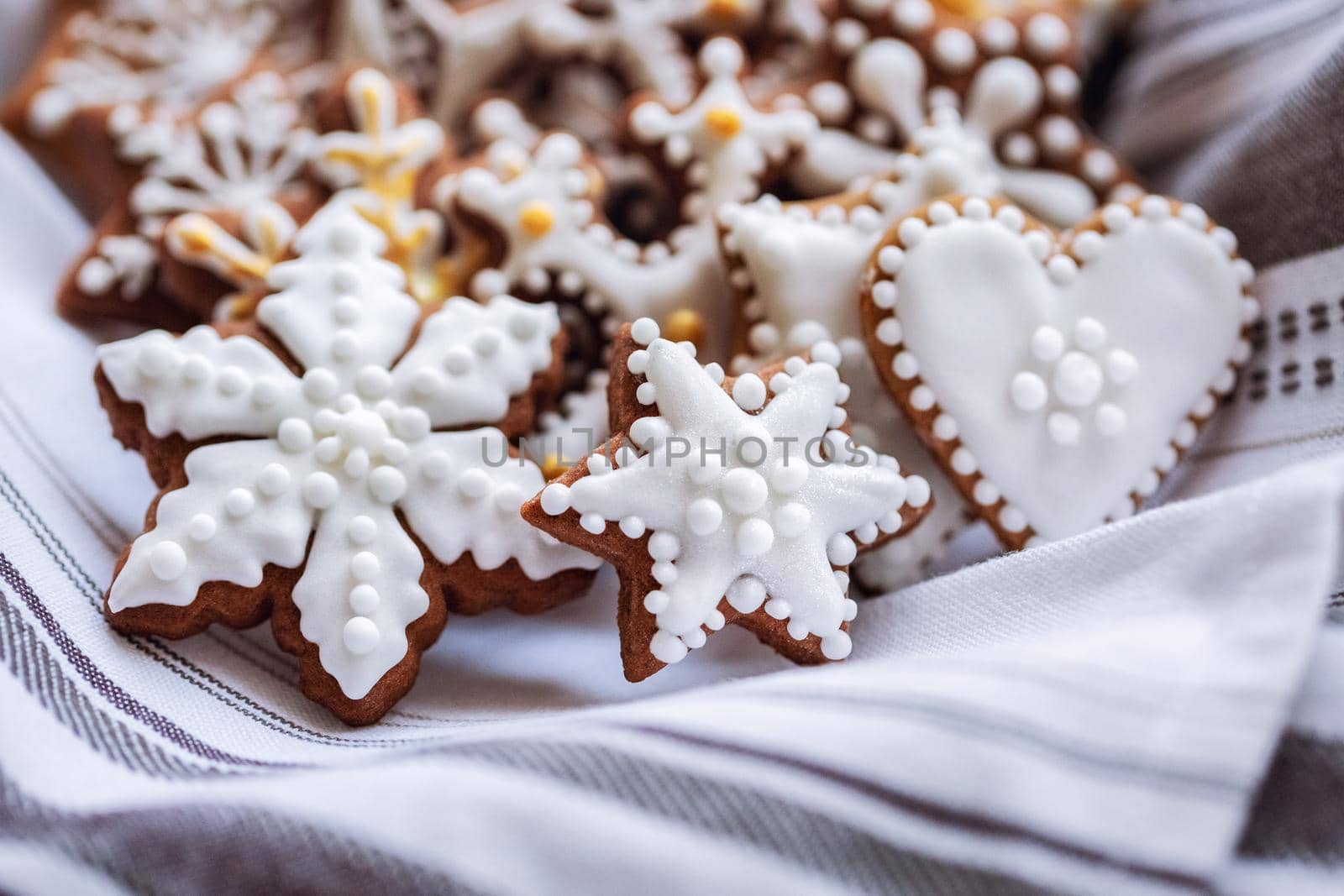 side view of gingerbread cookies on napkin