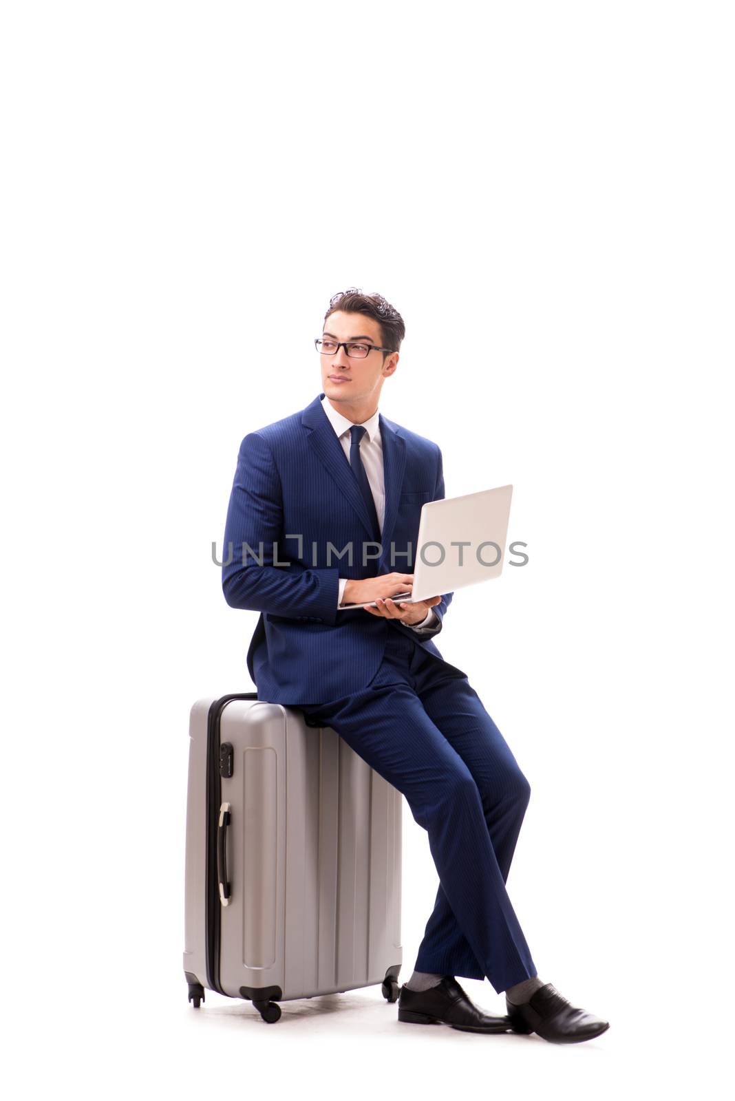 Businessman in business travel concept isolated on white