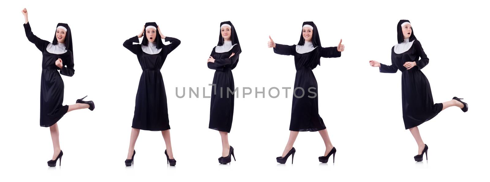 Nun isolated on the white background by Elnur