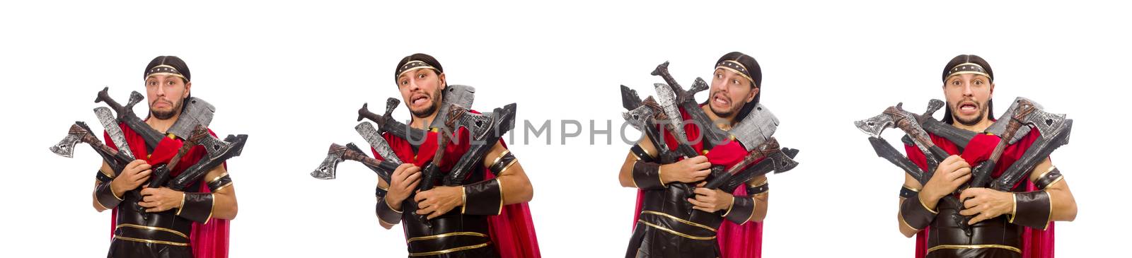 Gladiator with armament isolated on white