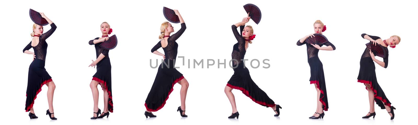 Woman dancing spanish dance isolated on white