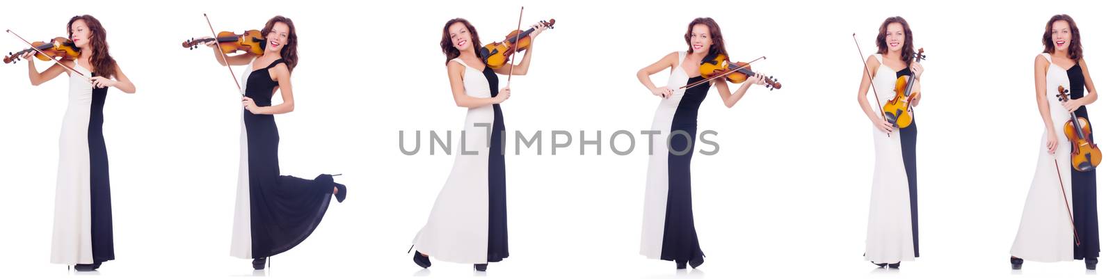 Woman playing violin isolated on white background by Elnur