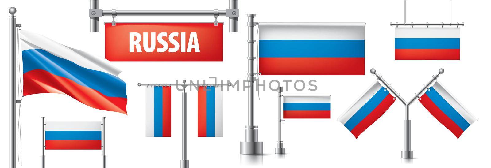 Vector set of the national flag of Russia in various creative designs by butenkow