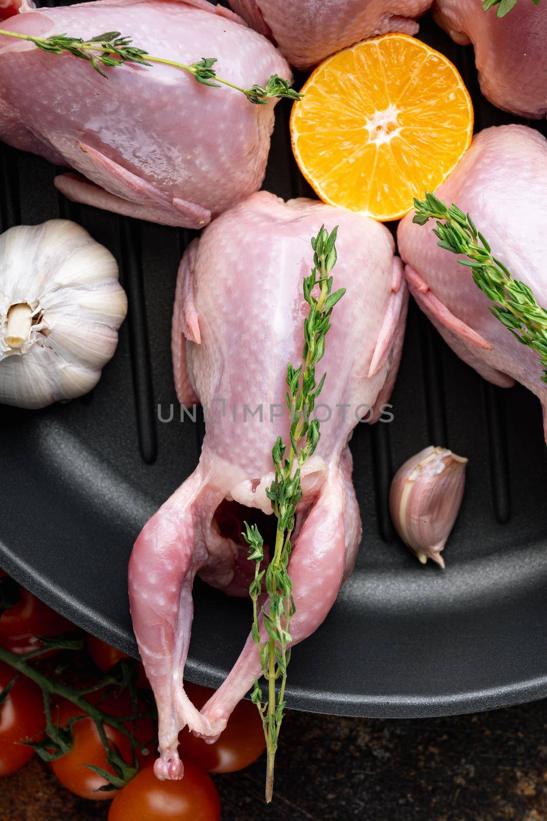 Homemade eco friendly raw quail, top view