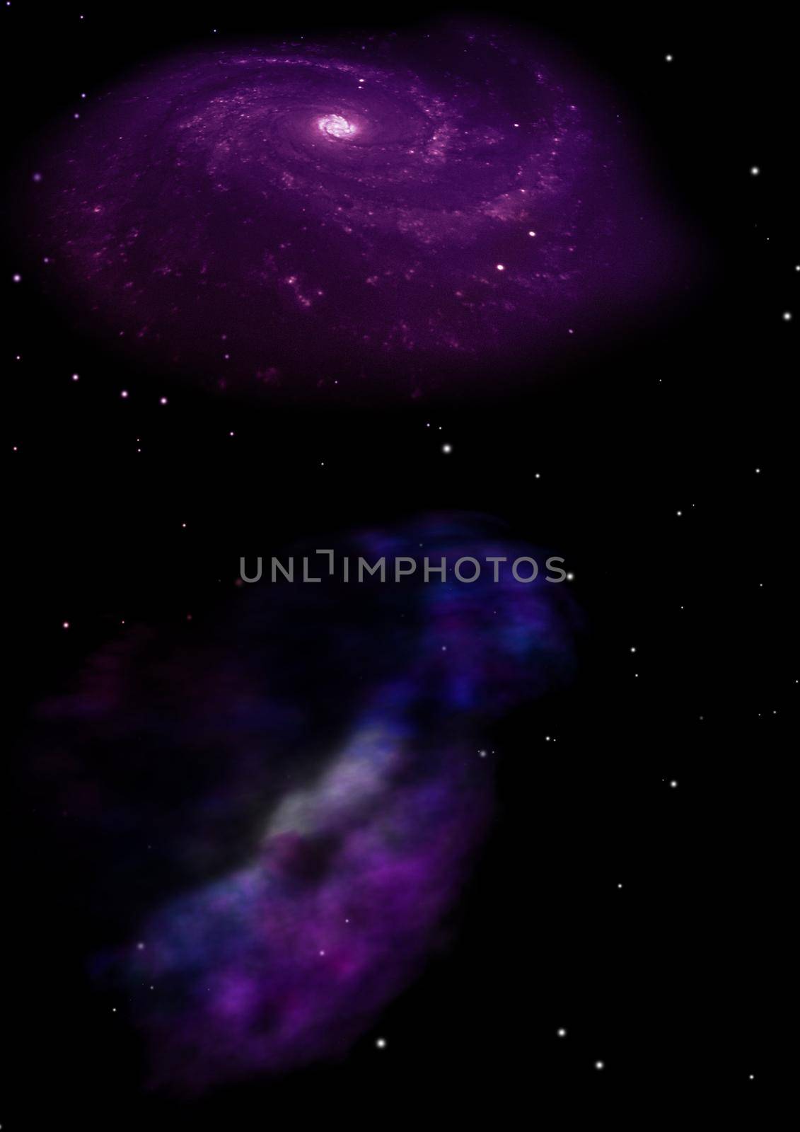 Stars and spiral galaxy in a free space. 3D rendering. by richter1910
