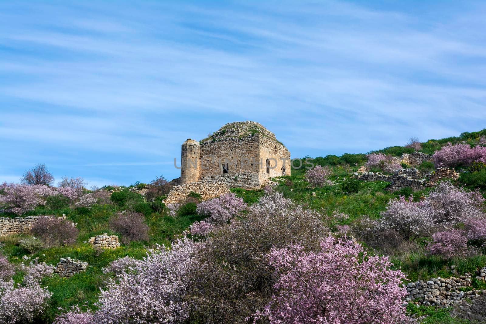 Medieval fortress Acrocorinth on a sunny day, Peloponnese, Greece by ankarb