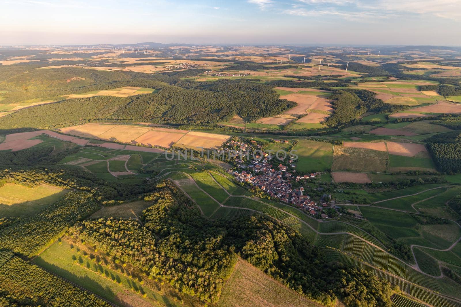 Aerial view at a landscape in Germany, Rhineland Palatinate by reinerc