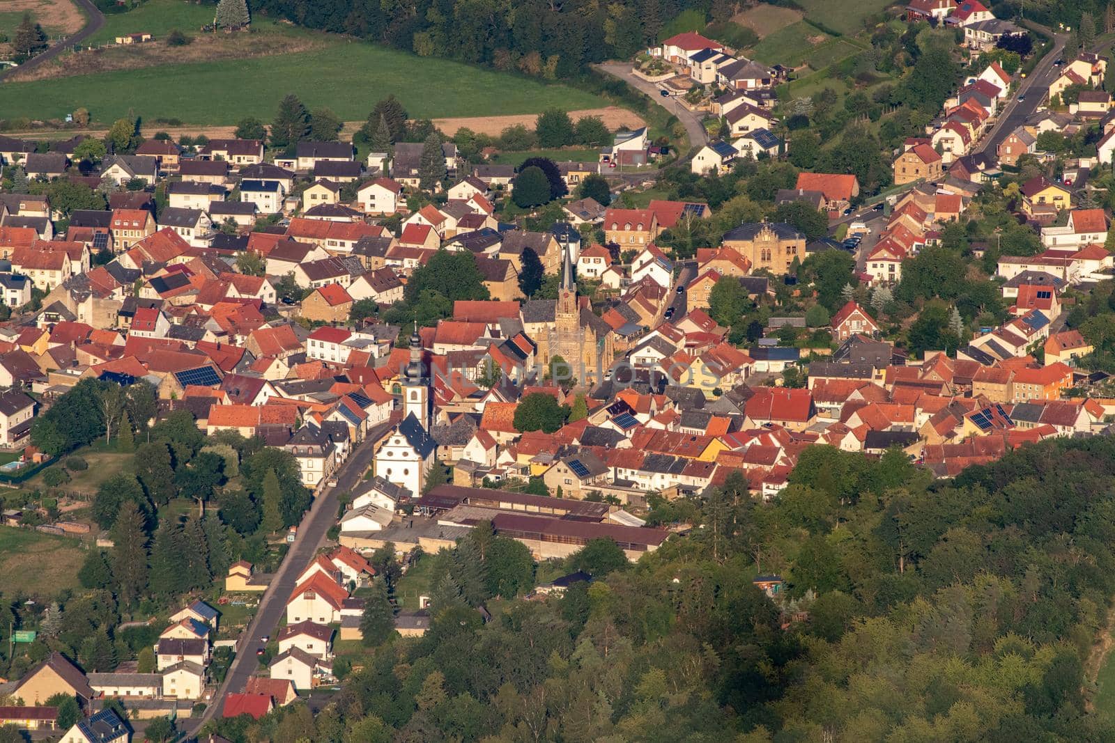 Aerial view at the village Kirschroth in Germany, Rhineland Palatinate near Bad Sobernheim 