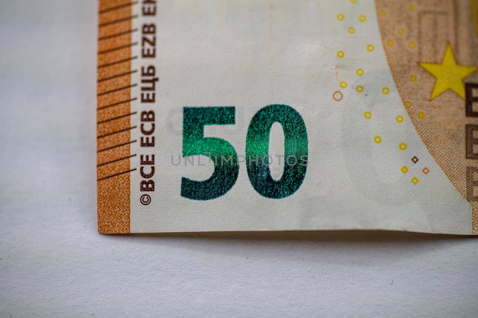 the 50 euro banknote detail on a white background
