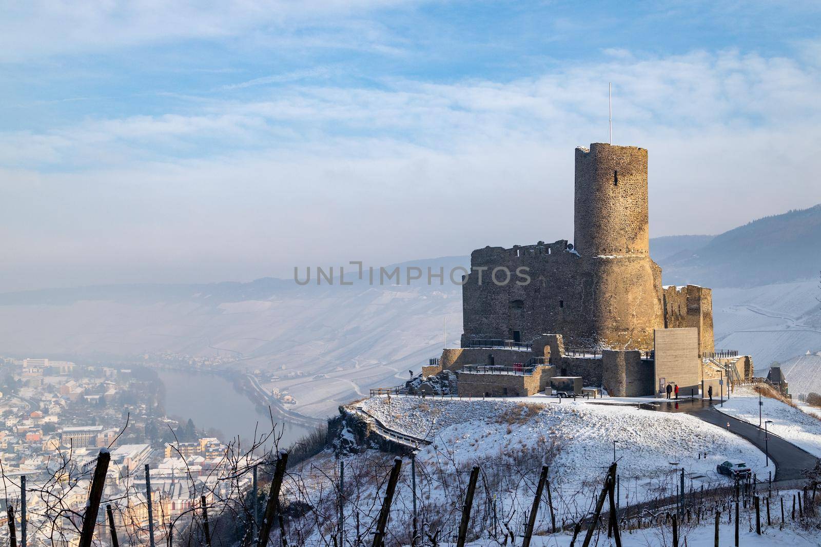 Winter landscape around the castle Landshut in Bernkastel-Kues on the Moselle