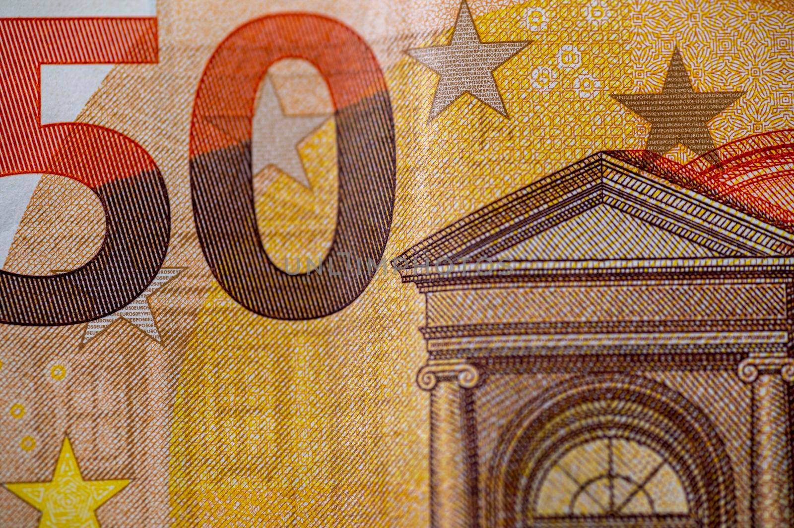 the 50 euro banknote detail on a white background