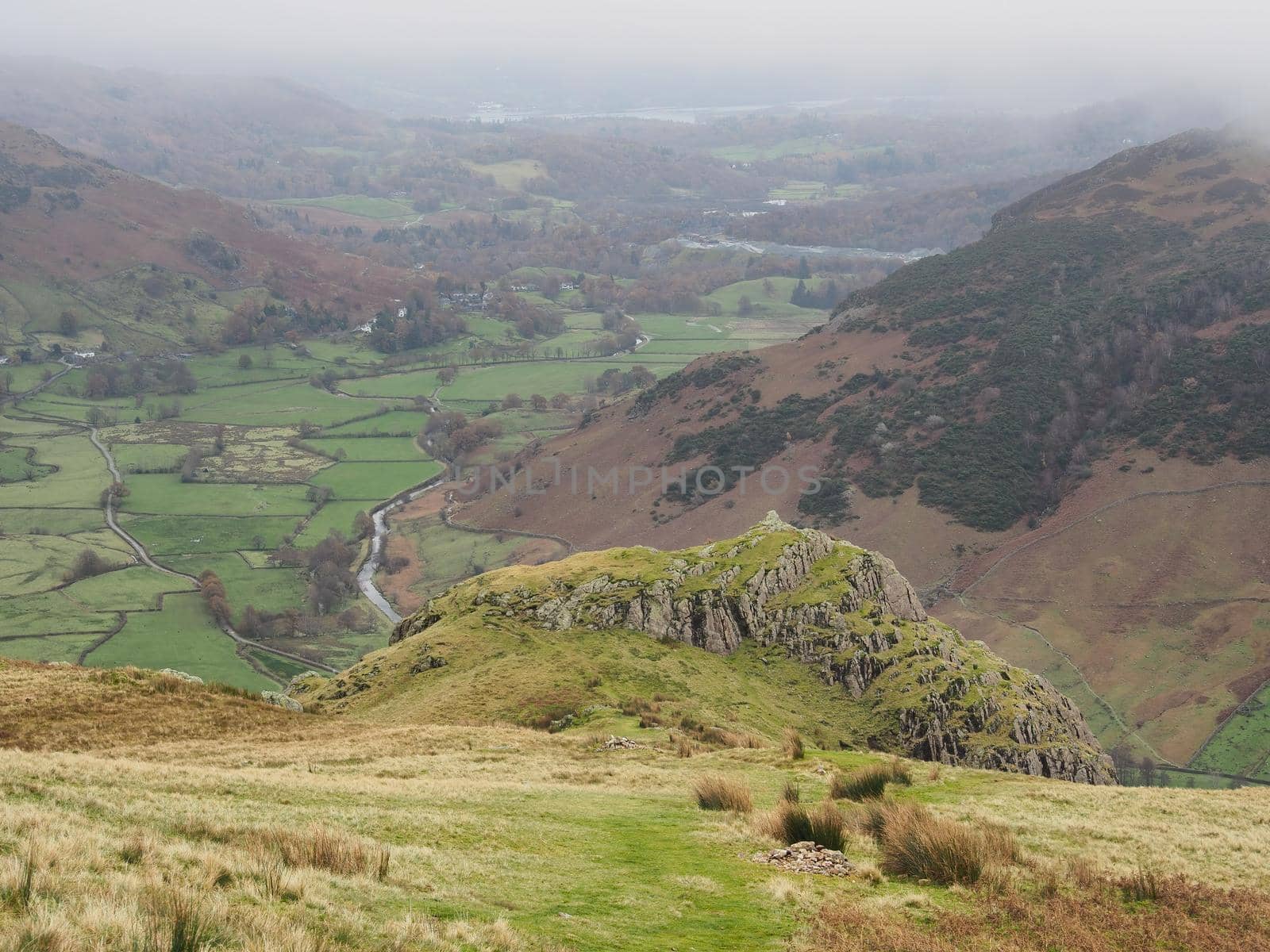 View over Pike Howe and the valley of Great Langdale in the Langdale Pikes, Lake District, UK