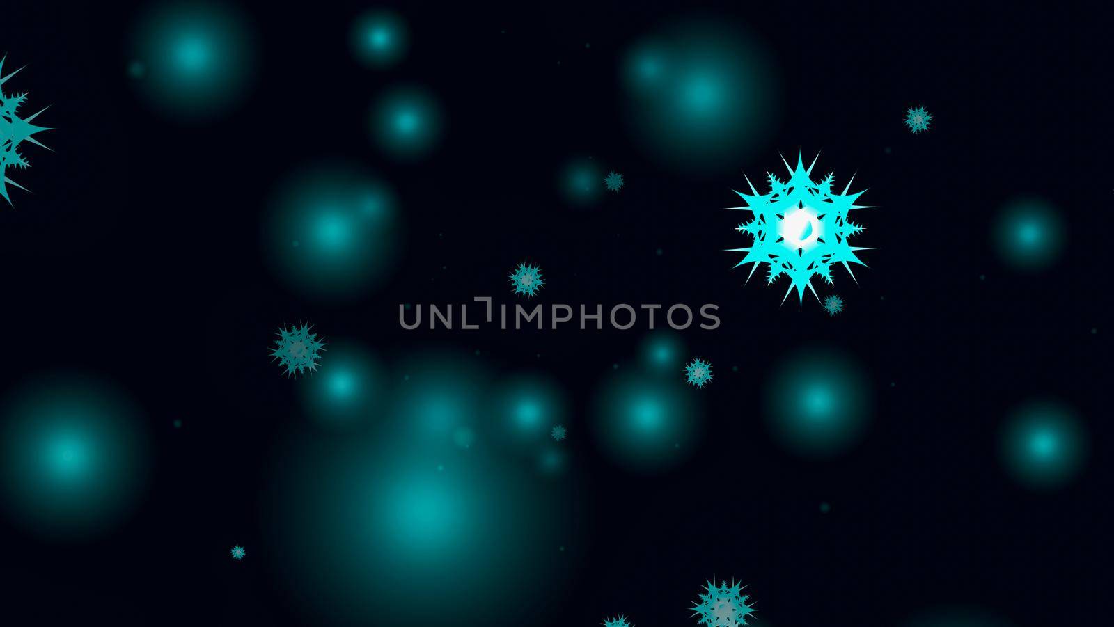 snowflake six star twelve branch long thorn wing falling and snow ice dust element for Christmas festival dark cyan background