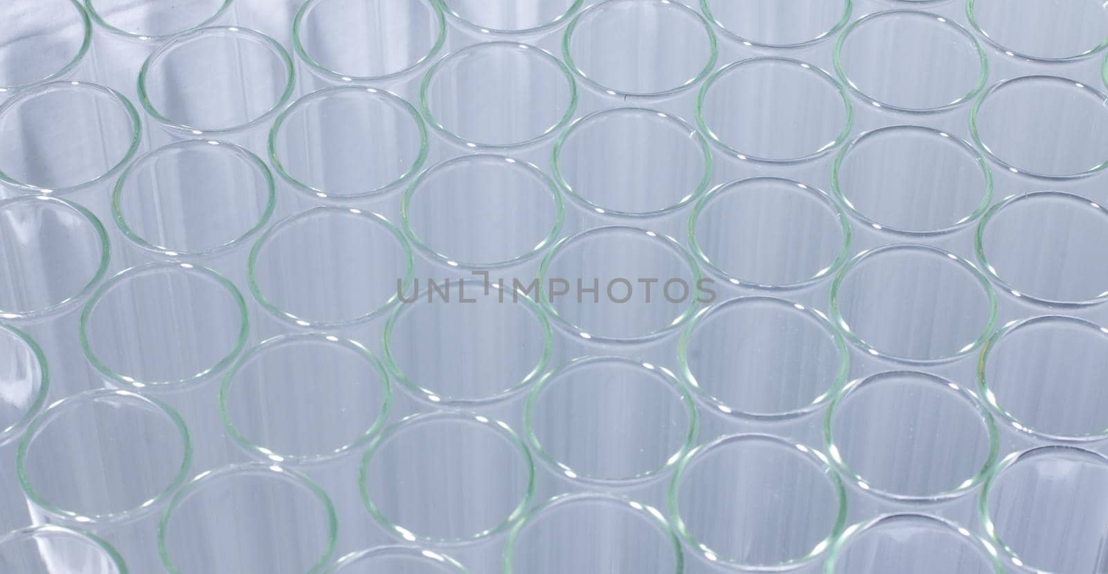Close up of clean test glasses in chemistry or science laboratory