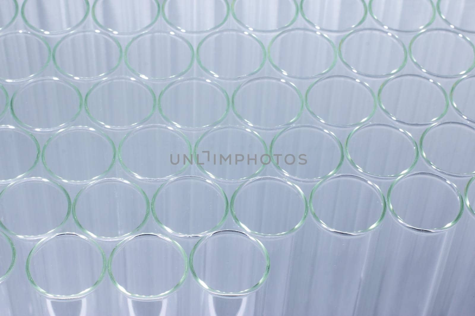 Close up of clean test glasses in chemistry or science laboratory