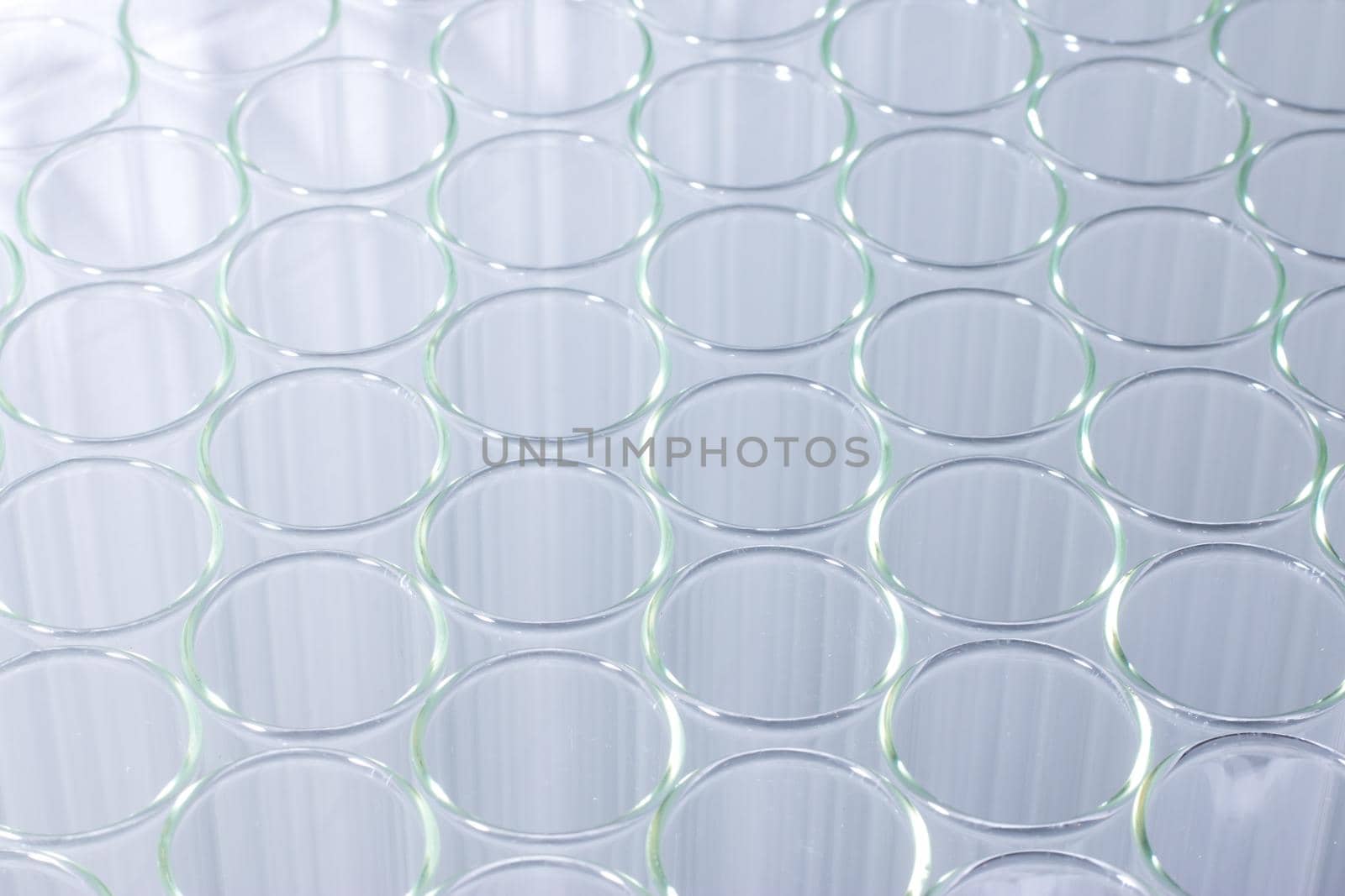 Close up of clean test glasses in chemistry or science laboratory