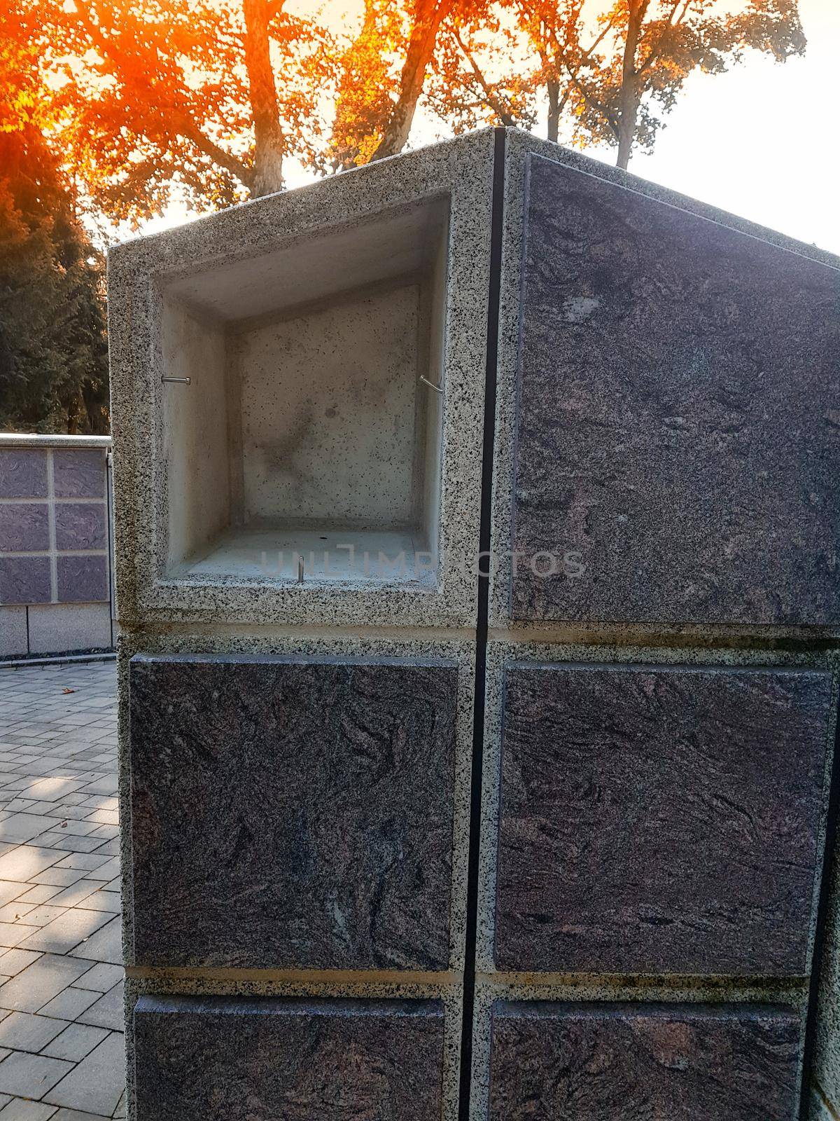 Open columbarium wall in a cemetery where the urn will stand with ashes