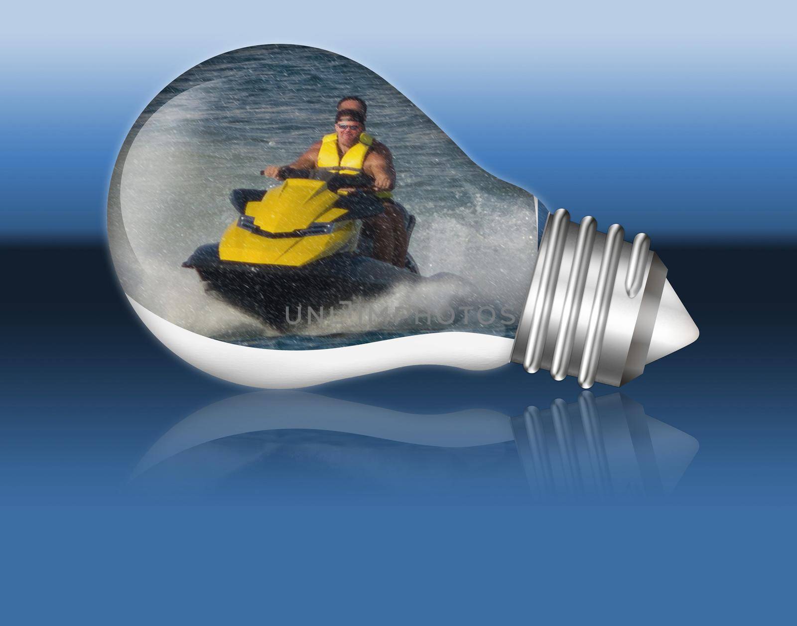 Jet ski in a lightbulb. Sport and hobby Leisure concept.