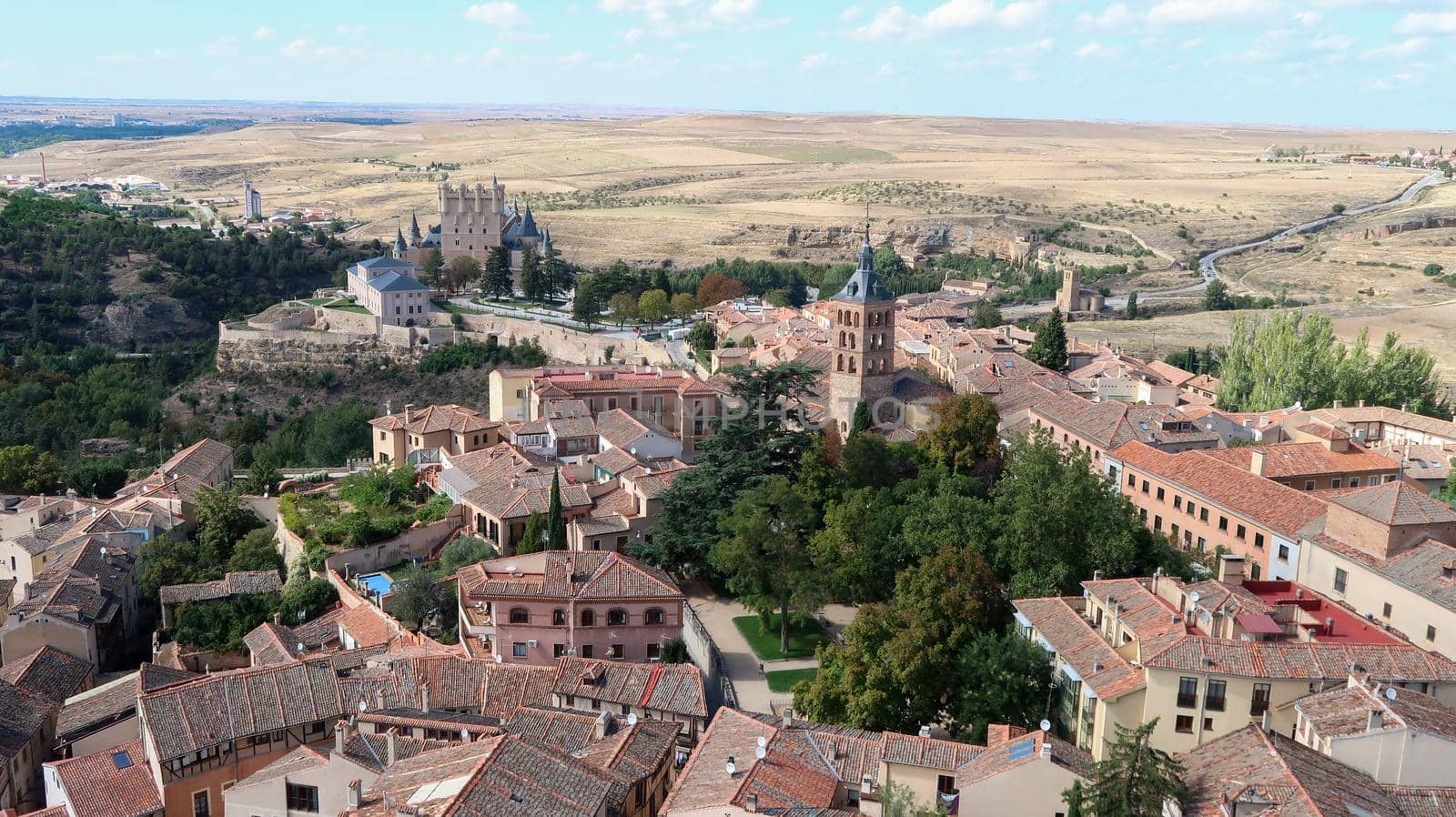 Cityscape of Segovia with Castle of Segovia in the distance, Spain