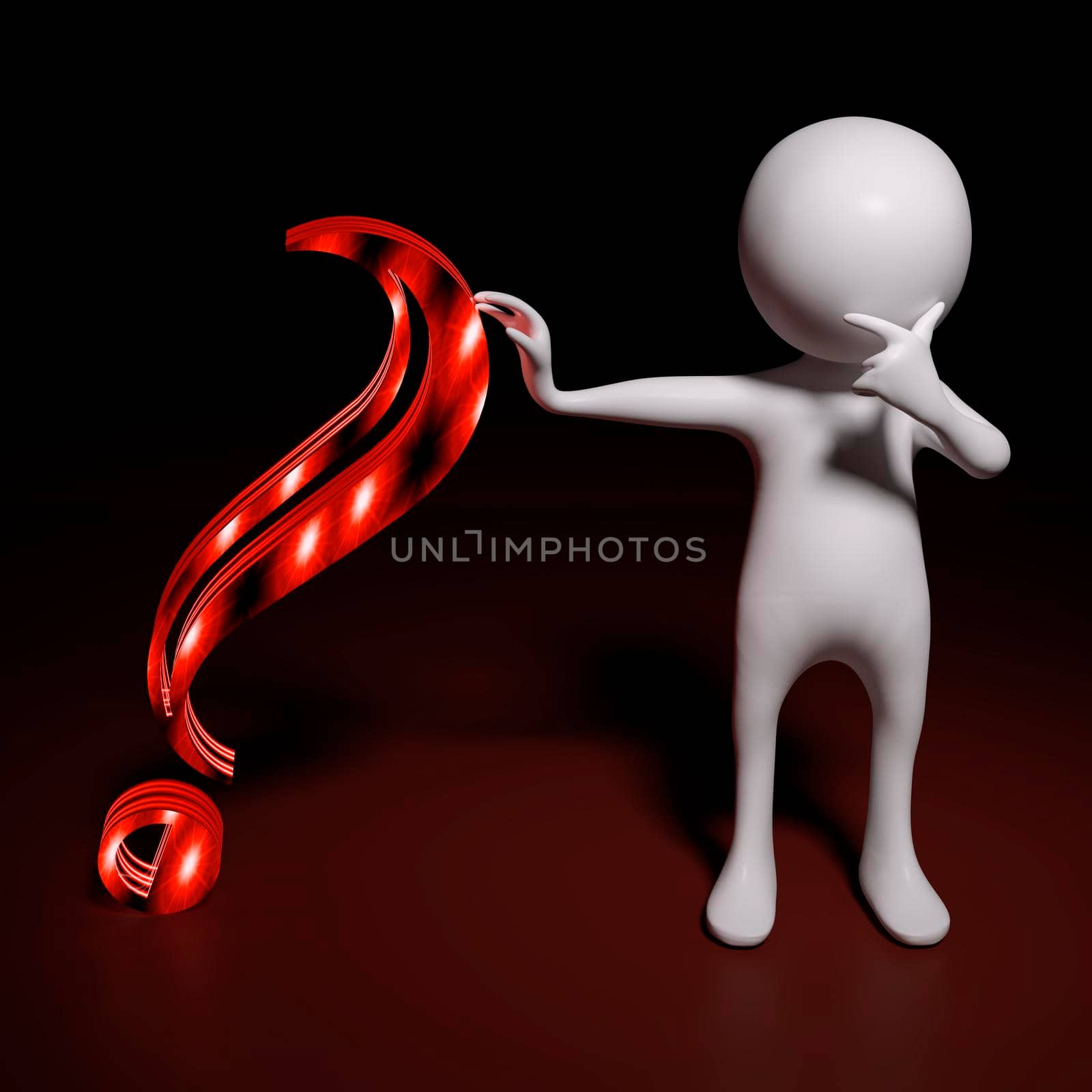 3d thinking man supporting a big question mark - 3d rendering