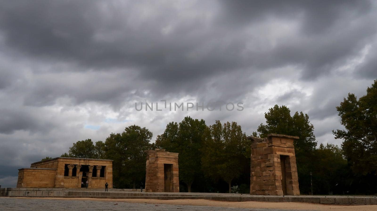 Temple of Debod during a cloudy day in Madrid, Spain