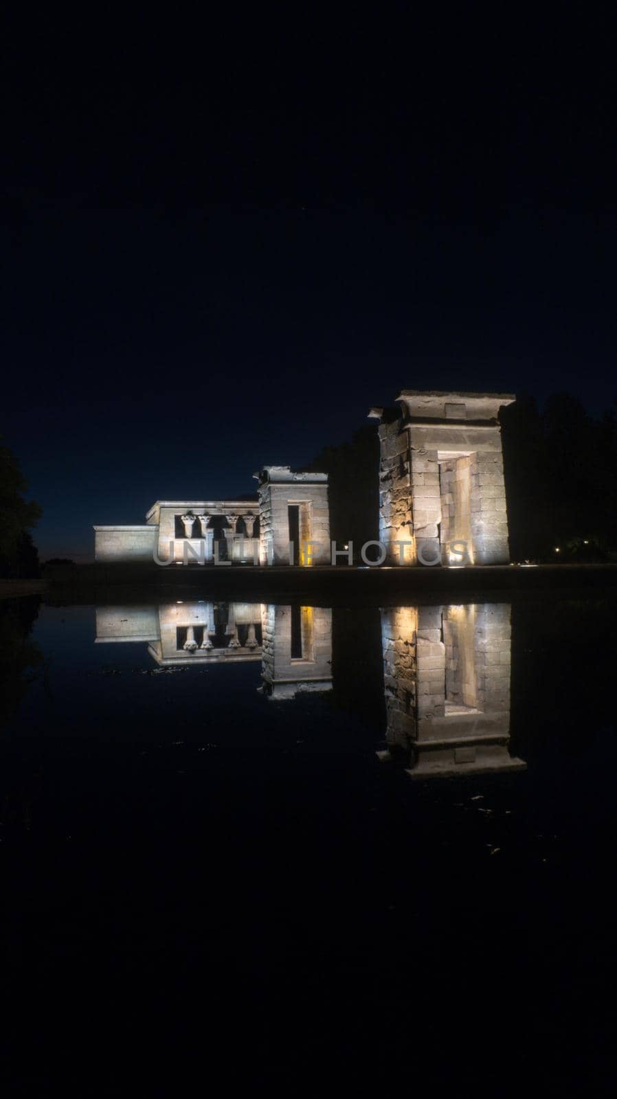 Sideview of Temple of Debod at night, Madrid, Spain by codrinn