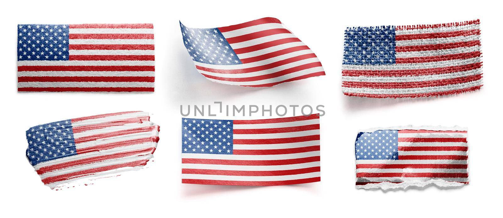 Set of the national flag of USA on a white background.