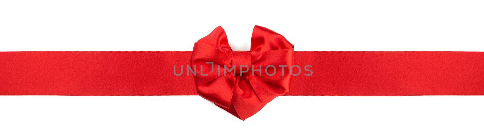 Red heart shape silk satin ribbon bow isolated in white background, love Valentine day concept