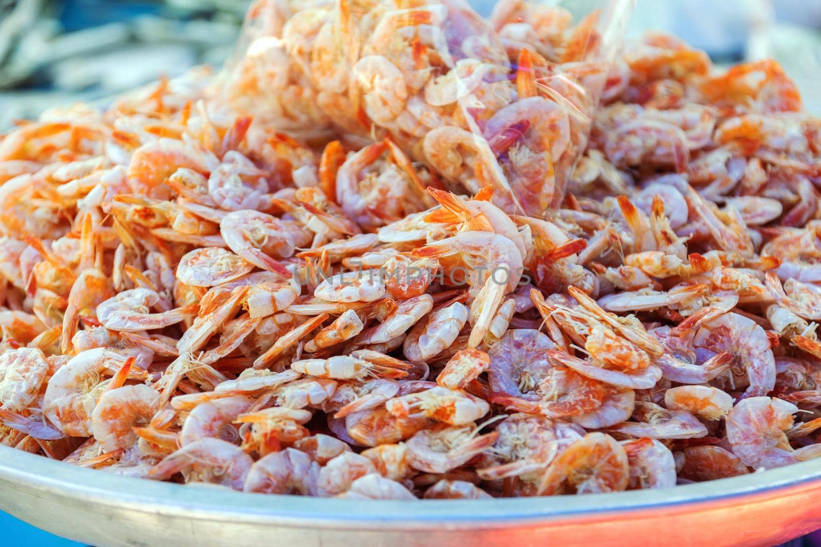 Many small prawns are dried for cooking. by wattanaphob