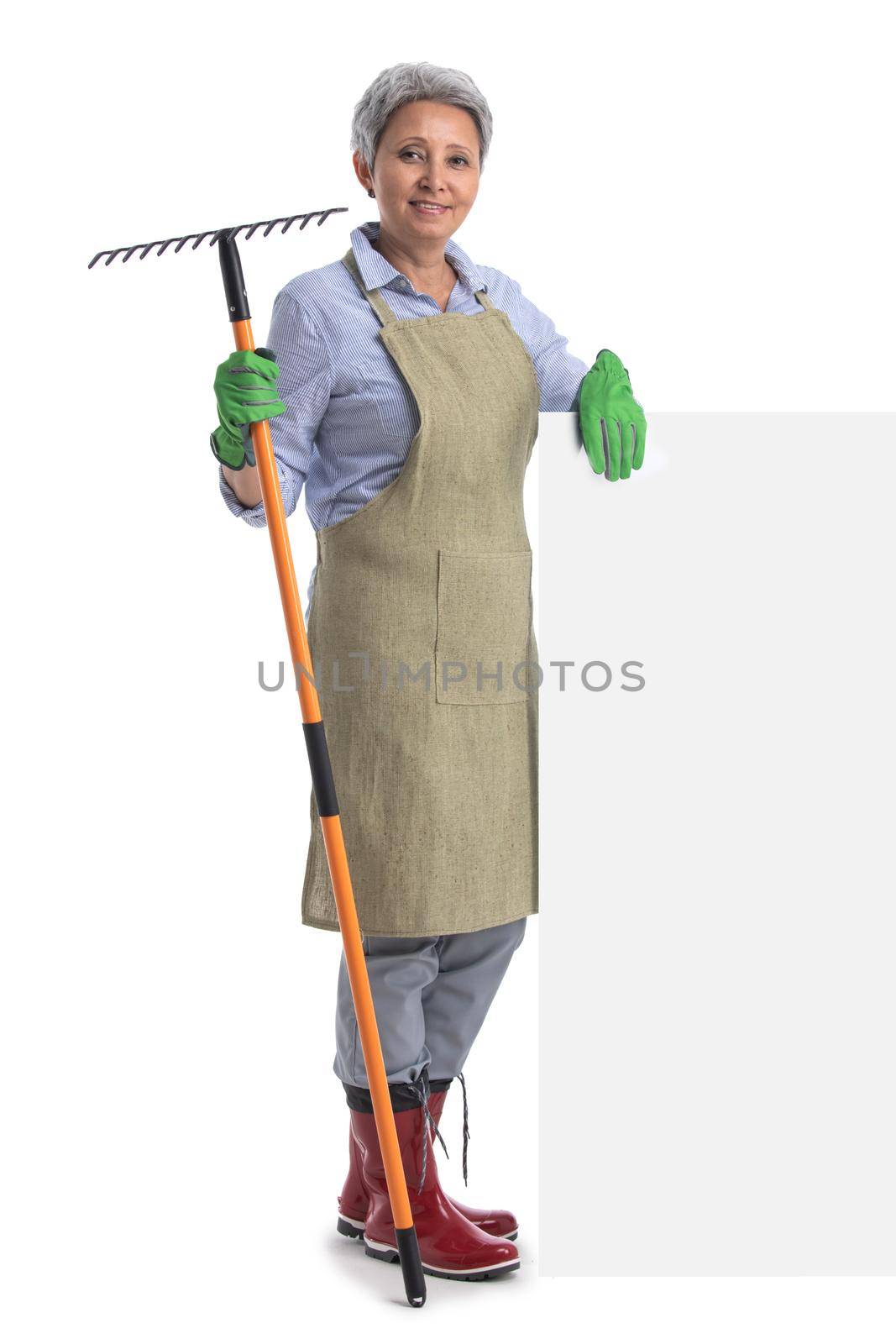 Woman gardener with rake and banner by ALotOfPeople