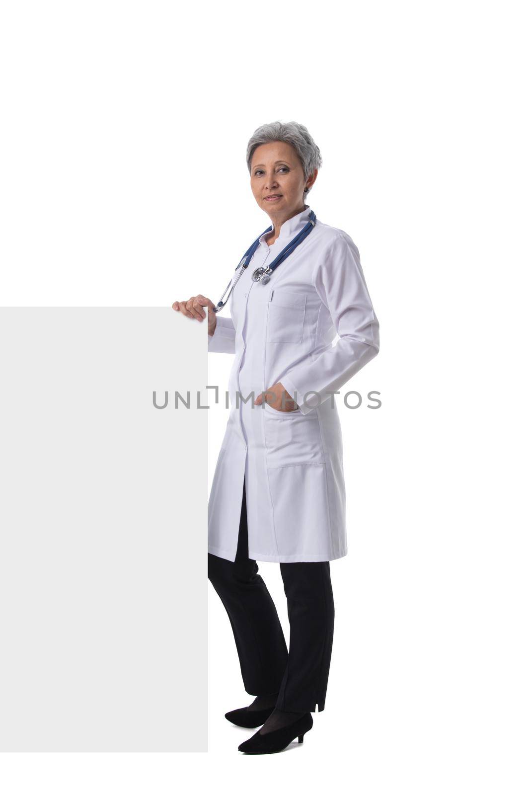 Asian doctor holding white banner by ALotOfPeople