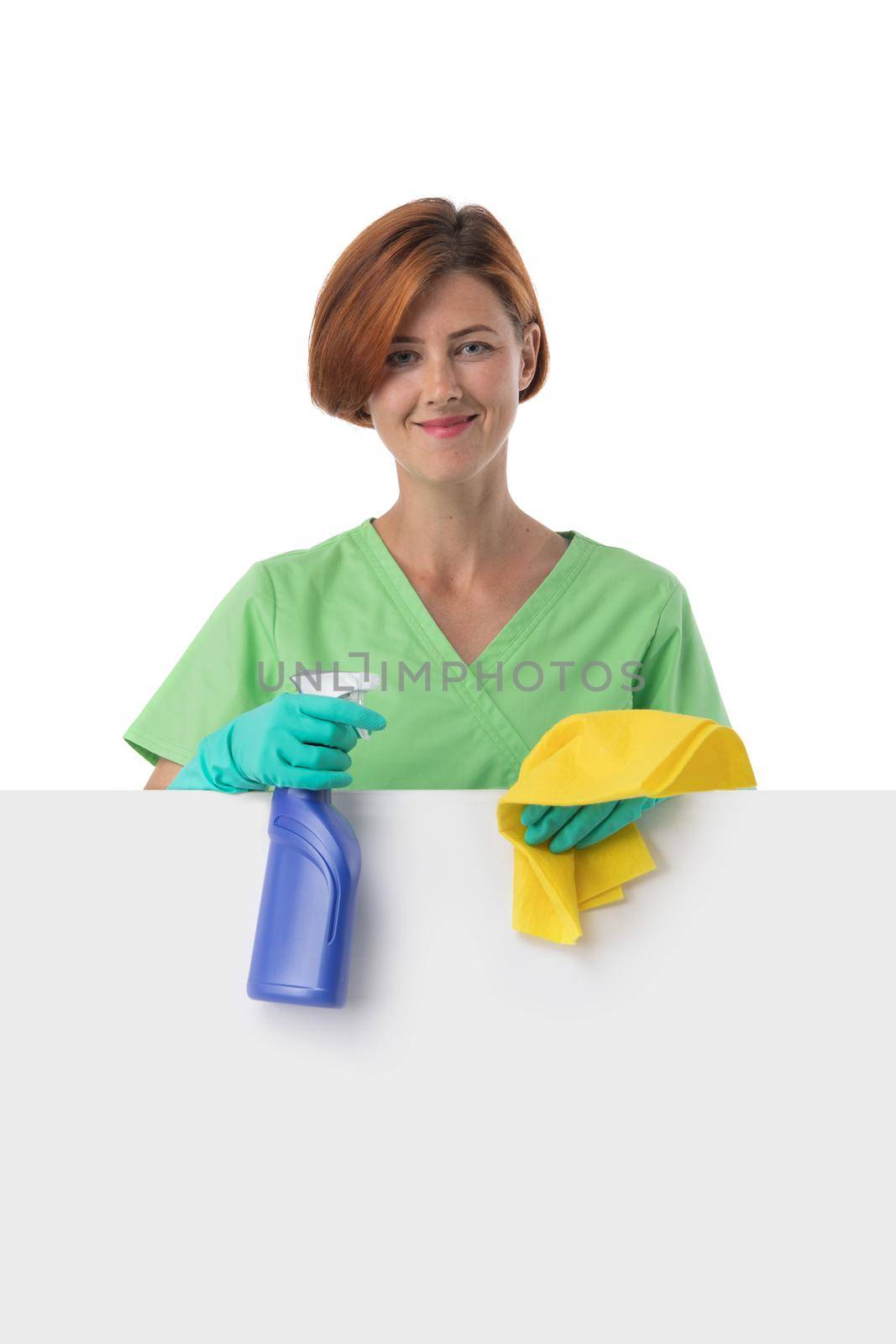 Cleaning lady with blank banner by ALotOfPeople