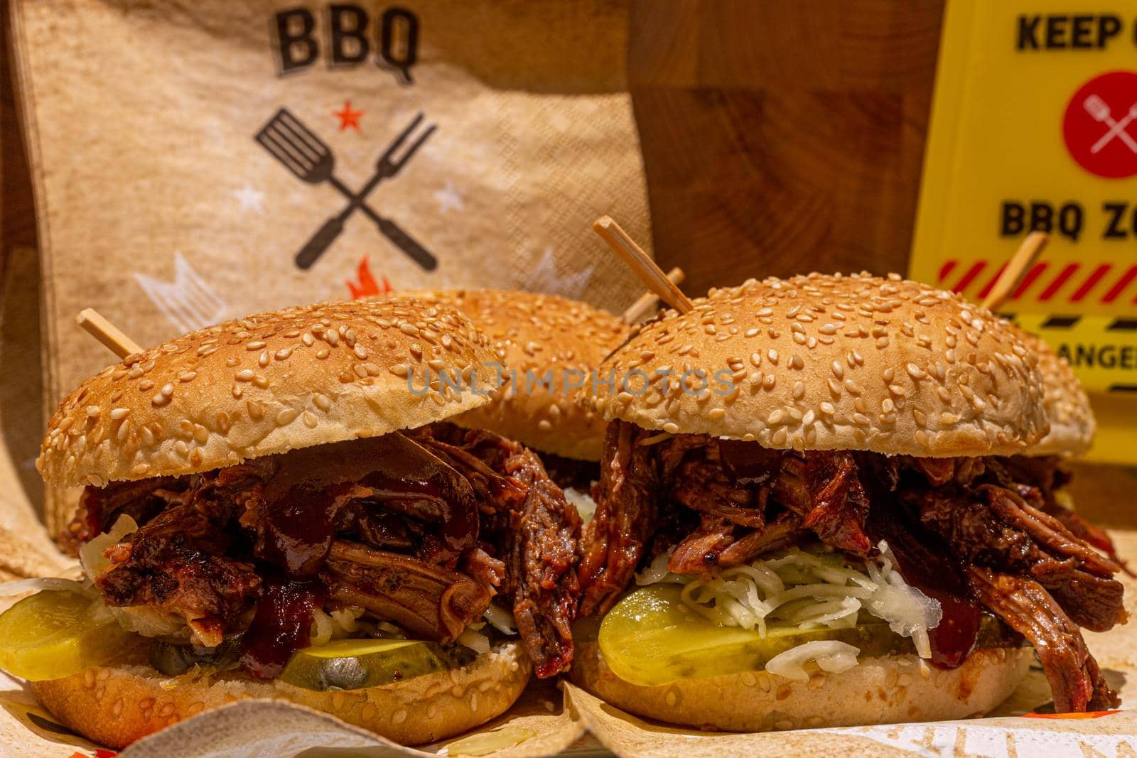 Pulled beef burger from chuck roast barbecue