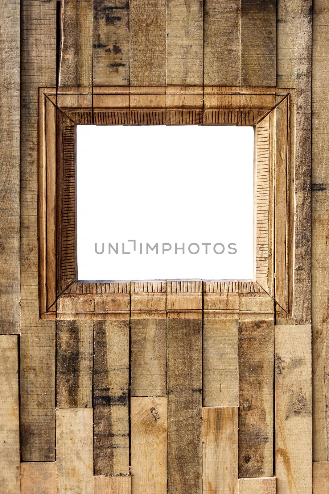 Rustic wood photo frame with copy space, outdoor photo booth, square empty frame