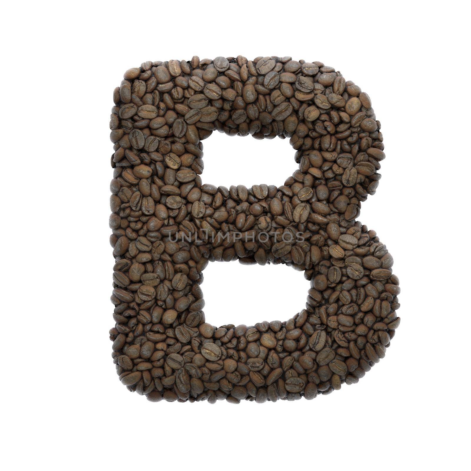 Coffee letter B - large 3d roasted beans font isolated on white background. This alphabet is perfect for creative illustrations related but not limited to Coffee, energy, insomnia...