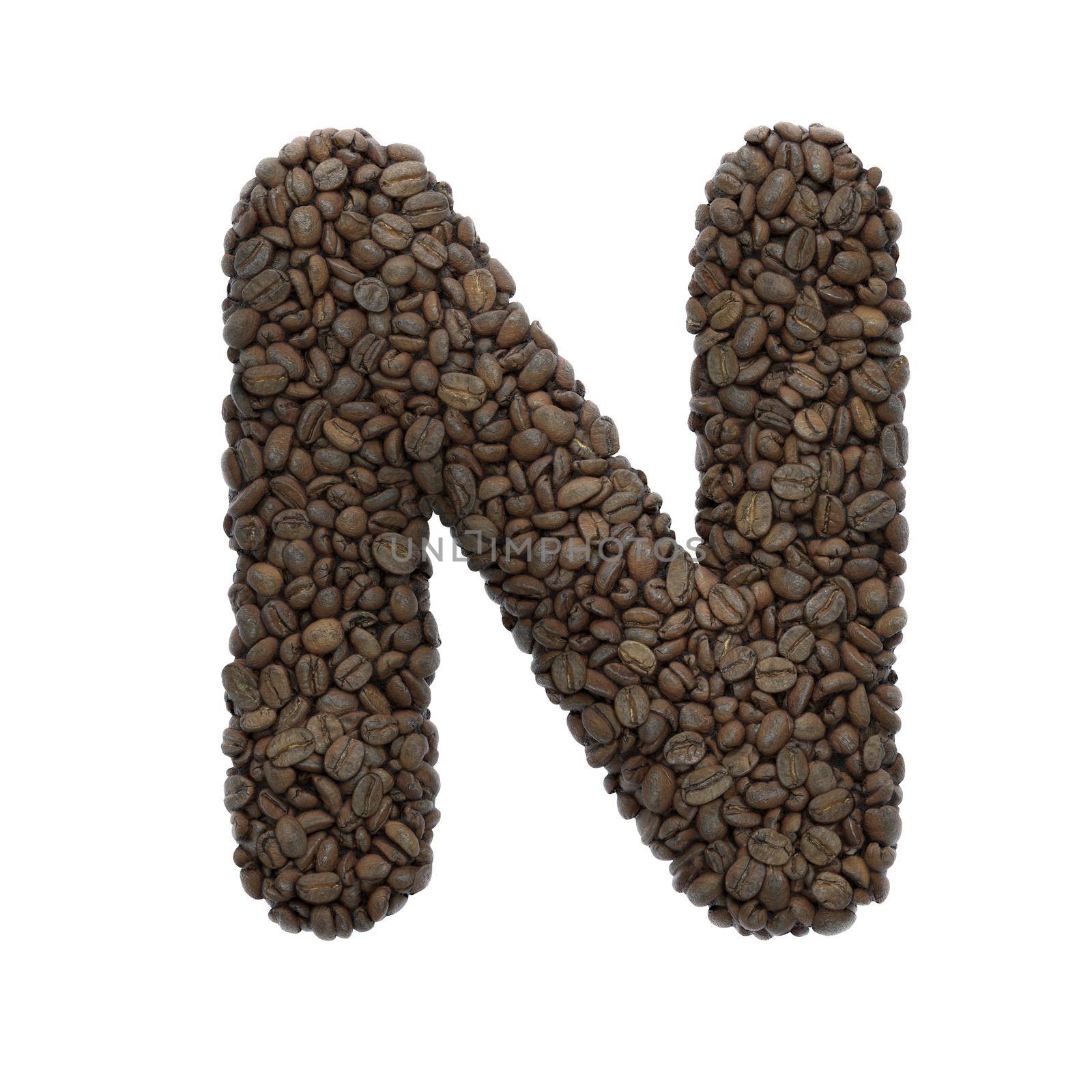 Coffee letter N - Uppercase 3d roasted beans font isolated on white background. This alphabet is perfect for creative illustrations related but not limited to Coffee, energy, insomnia...