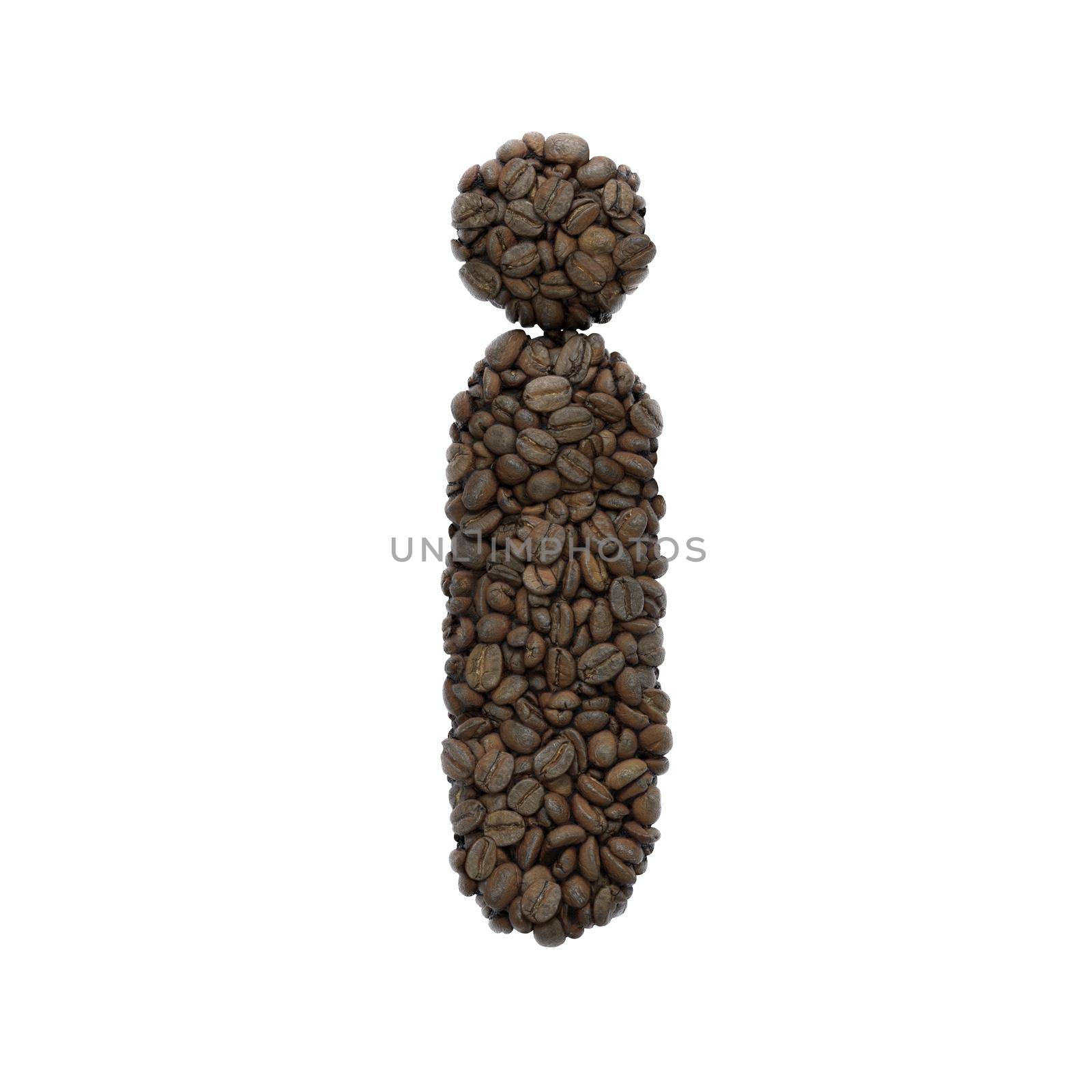 Coffee letter I - Lowercase 3d roasted beans font isolated on white background. This alphabet is perfect for creative illustrations related but not limited to Coffee, energy, insomnia...
