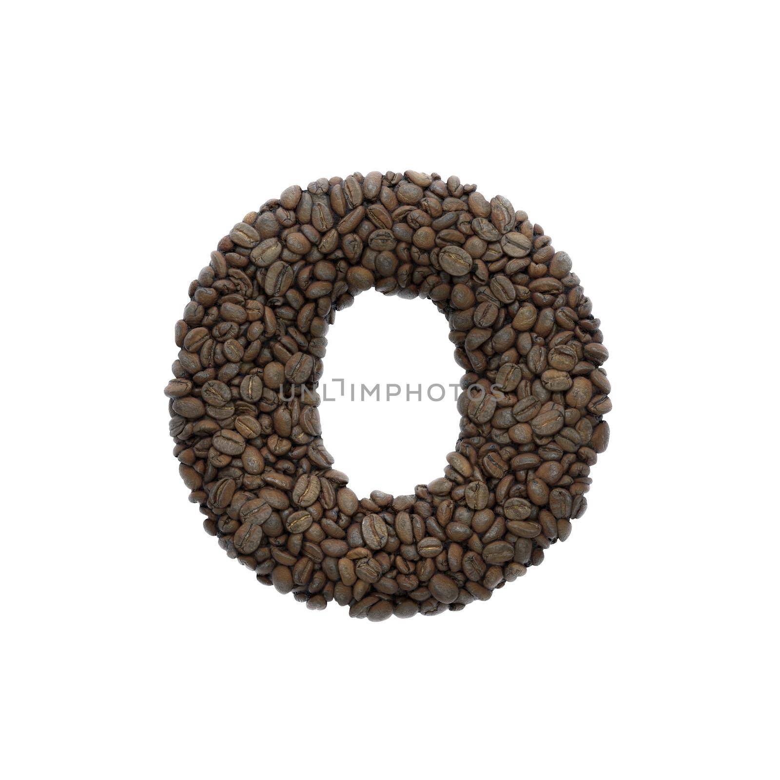 Coffee letter O - Lowercase 3d roasted beans font isolated on white background. This alphabet is perfect for creative illustrations related but not limited to Coffee, energy, insomnia...