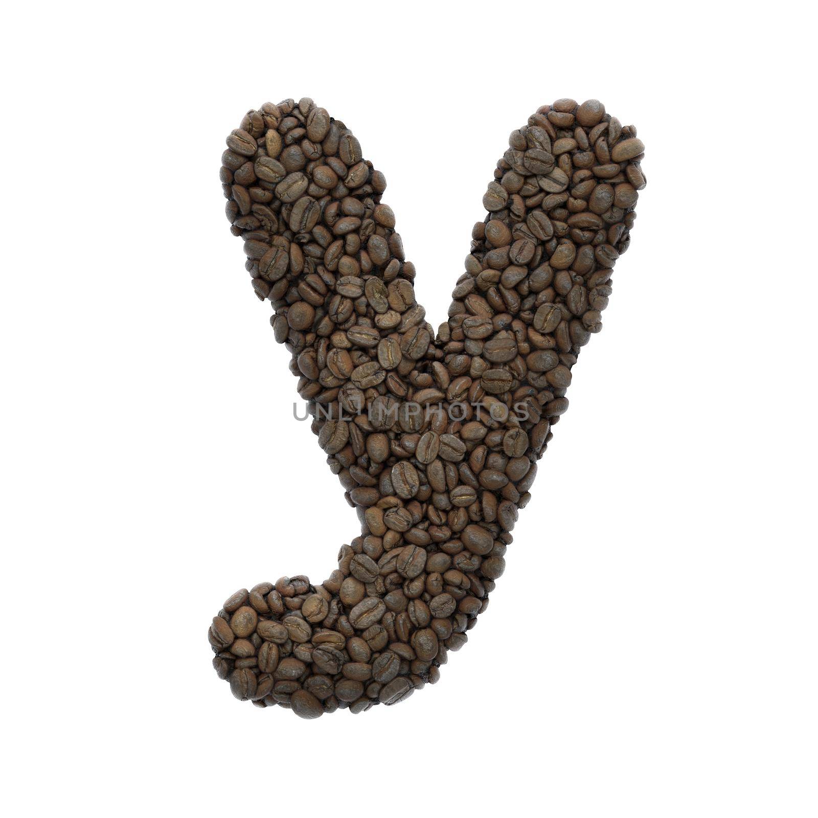 Coffee letter Y - Small 3d roasted beans font isolated on white background. This alphabet is perfect for creative illustrations related but not limited to Coffee, energy, insomnia...