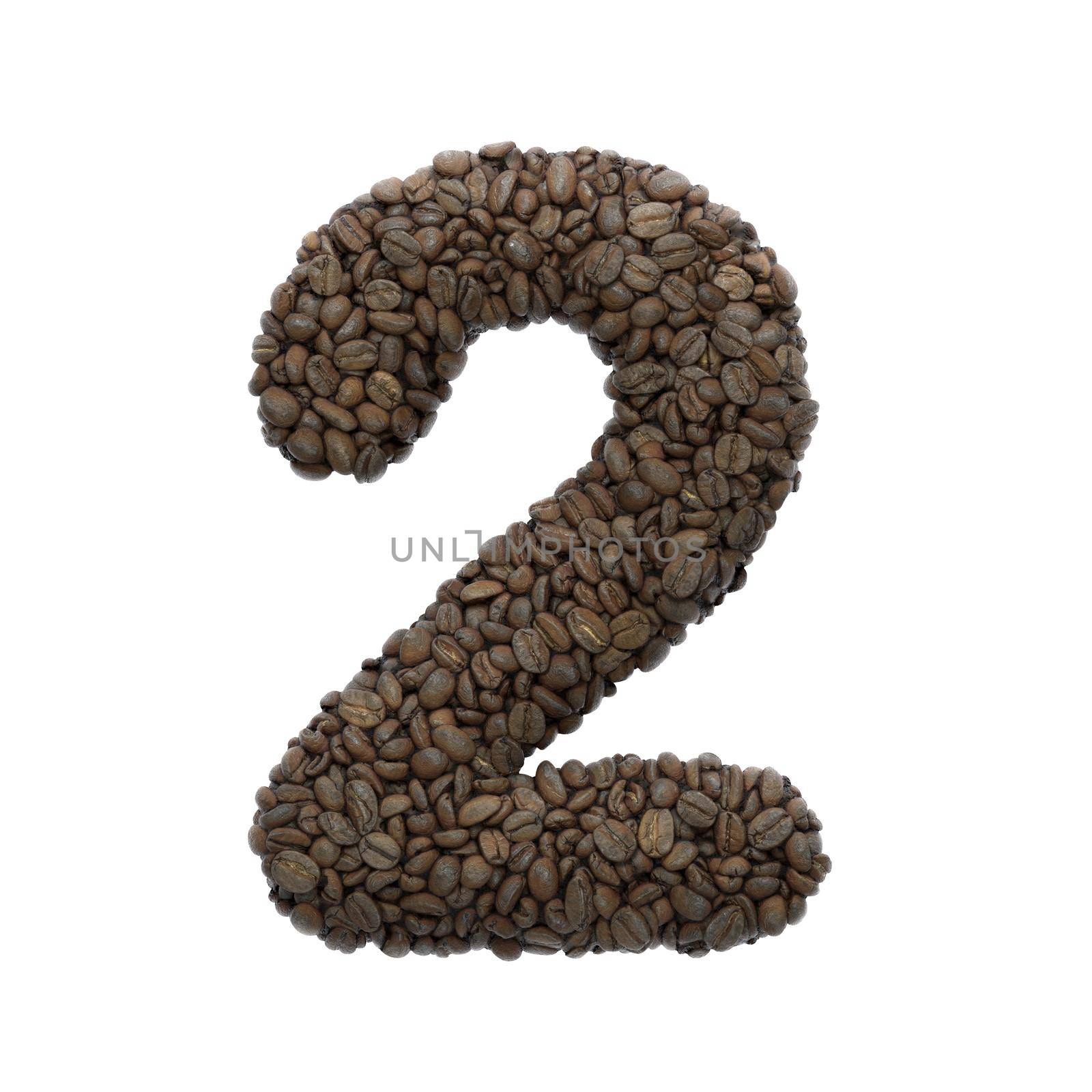 Coffee number 2 - 3d roasted beans digit isolated on white background. This alphabet is perfect for creative illustrations related but not limited to Coffee, energy, insomnia...