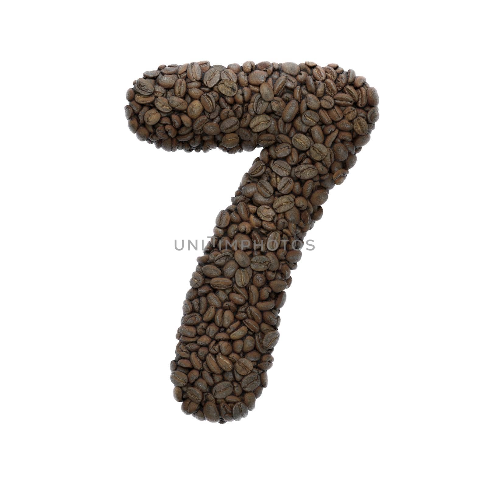 Coffee number 7 - 3d roasted beans digit isolated on white background. This alphabet is perfect for creative illustrations related but not limited to Coffee, energy, insomnia...